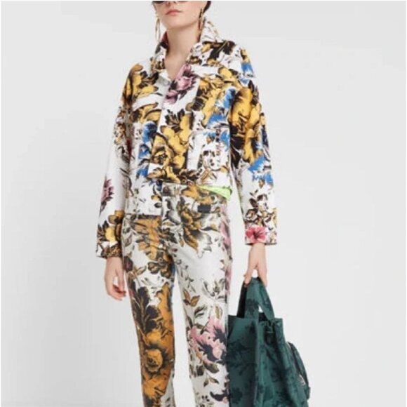 Desigual Women's White Hawaii Floral Print Jeans Jacket Size Large US NWT - Picture 1 of 16